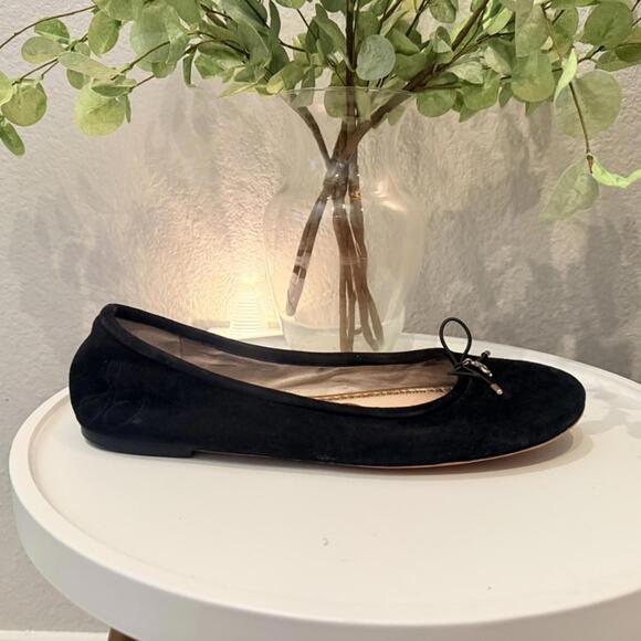 Sam Edelman Felicia Flat Black Suede Womens 10 Excellent Ballet Bow Rounded Toe - Picture 1 of 6